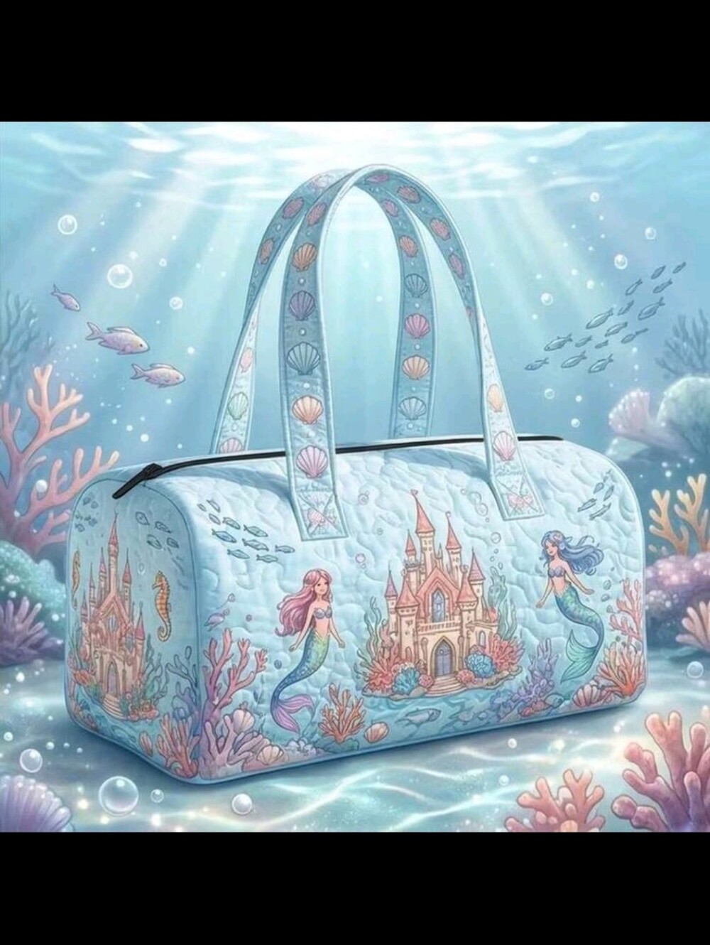 BRAND NEW ** Mermaid Castle Quilted Duffle Bag - Light Blue